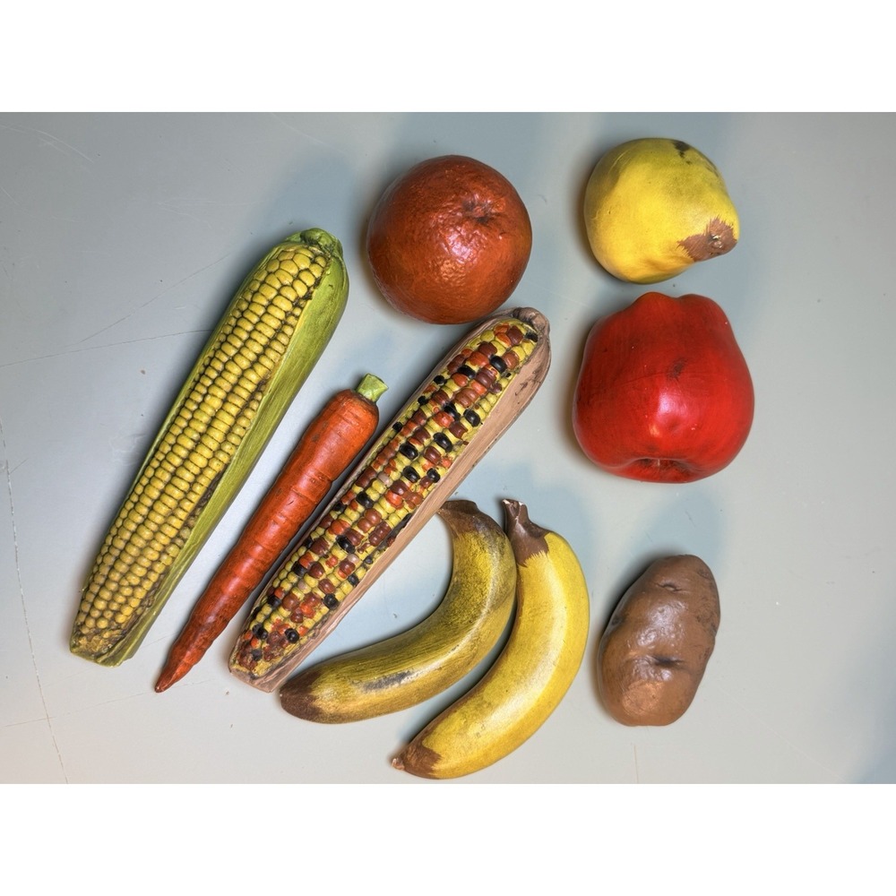 Vintage Clay Faux Fruit Vegetables Lot 9 Corn Banana Carrot Farmhouse Decor MCM